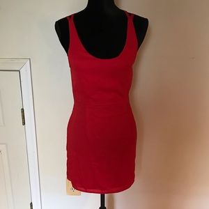 Sexy red mini-dress with an open, lace-up back
